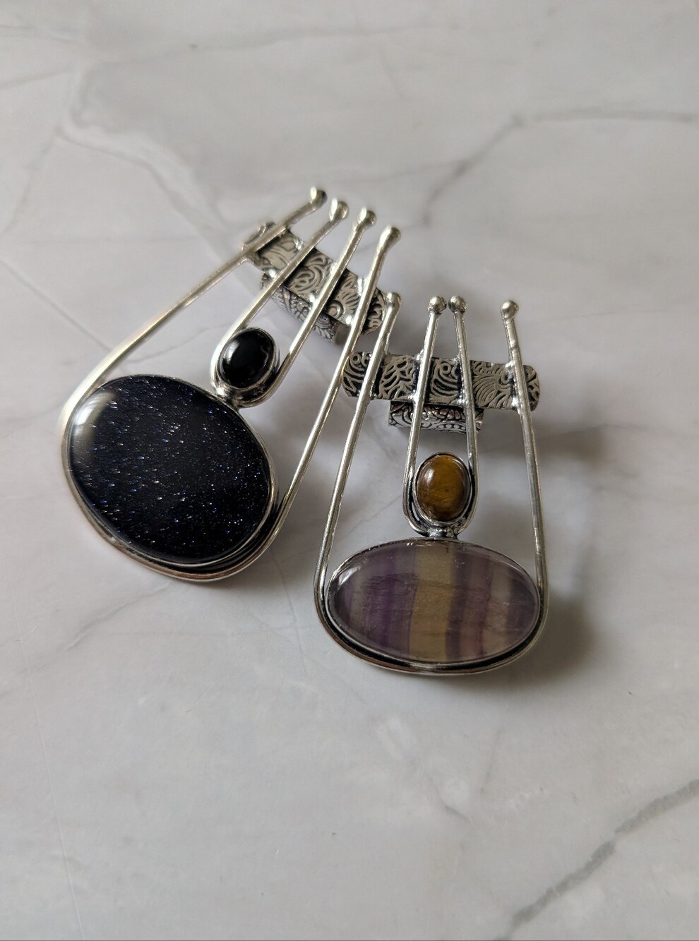 Sterling Silver Unique Gemstone Statement Pendant Set